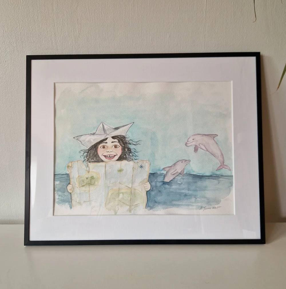 Den tospråklige boka og en original illustrasjon av Aleksandra Janas