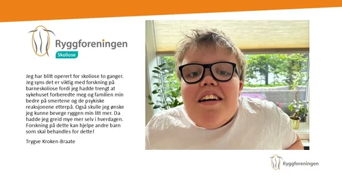 Prosjektbilde for Trygve og Ryggforeningen samler inn penger til forskning på barneskoliose.