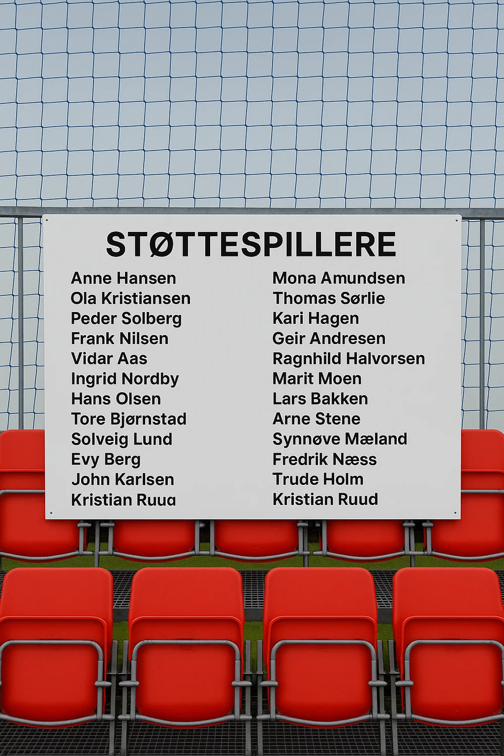 Navn på takke-skilt ved tribunen